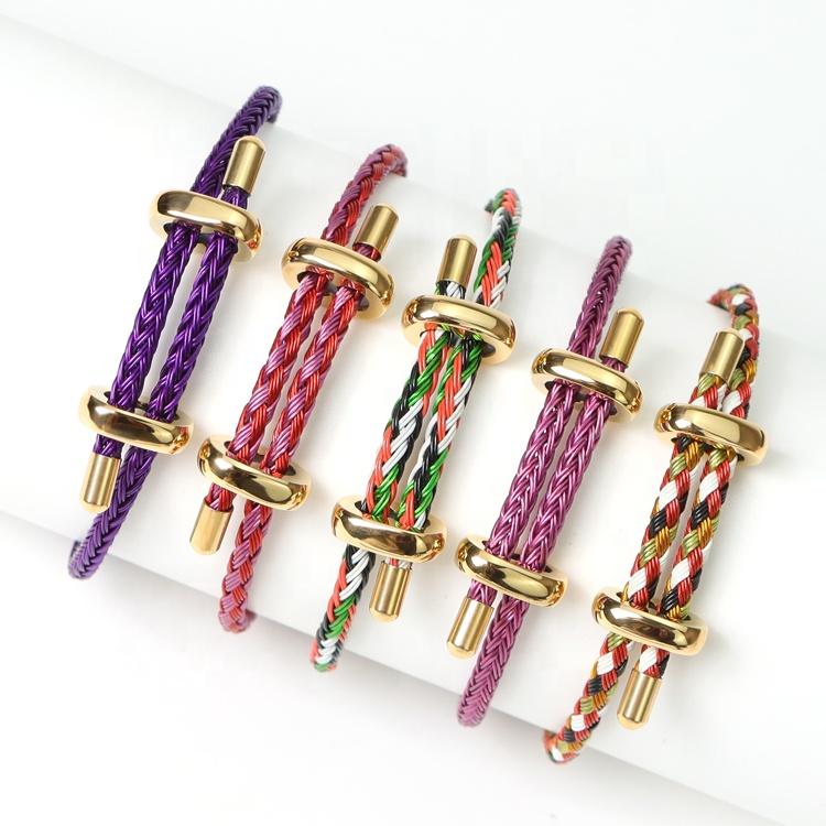Simple Style DIY Bracelet With Clasp Fashion Stainless Steel Fastener Clasp Bracelet Adjustable Rope Bracelet