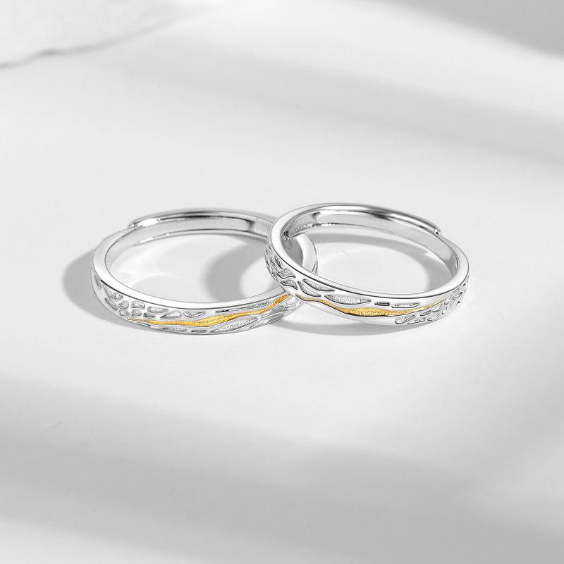 S925 Sterling Silver Tyndall Effect Adjustable Couple Rings for Men and Women - Niche Design