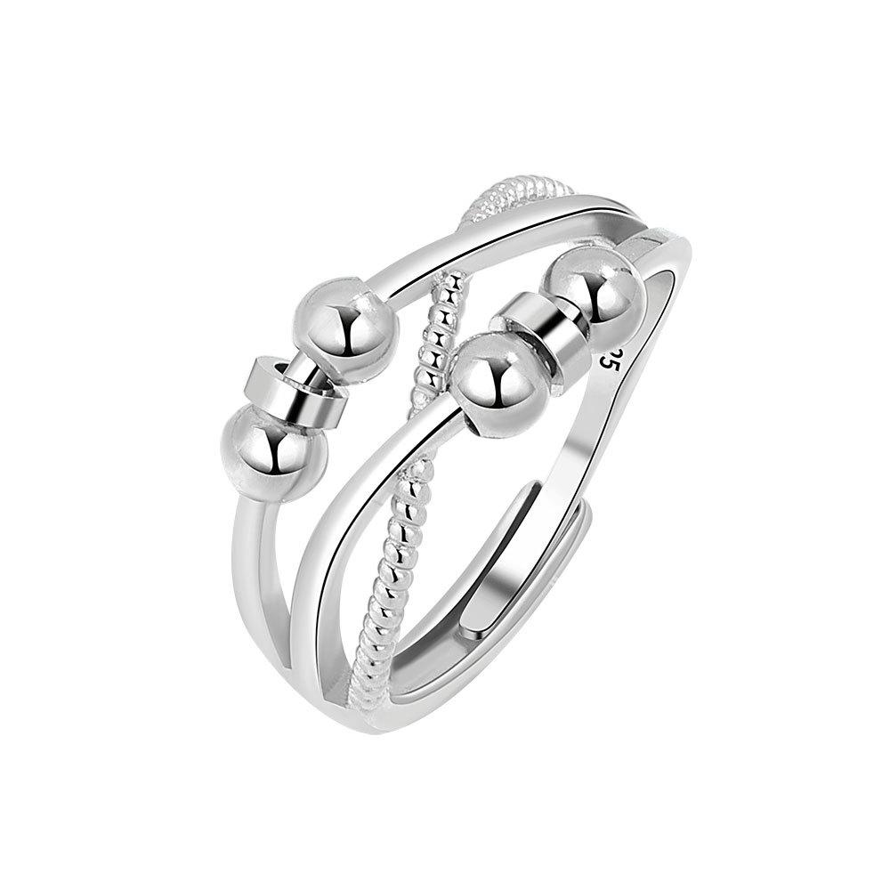 Anti Stress Anxiety Silver Ball Rings 925 Women Men Spinner Fidget Rings Vintage Gold Couple Anillos Jewelry Gift