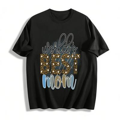 World's Best Mom Leopard Print Casual Tee Gift for Mother's Day Pure Cotton T-shirt