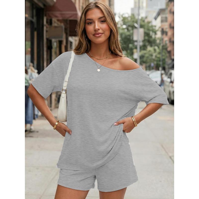 DICFY Women's Fashion Casual Summer Spring Short Sleeve Pants Suits