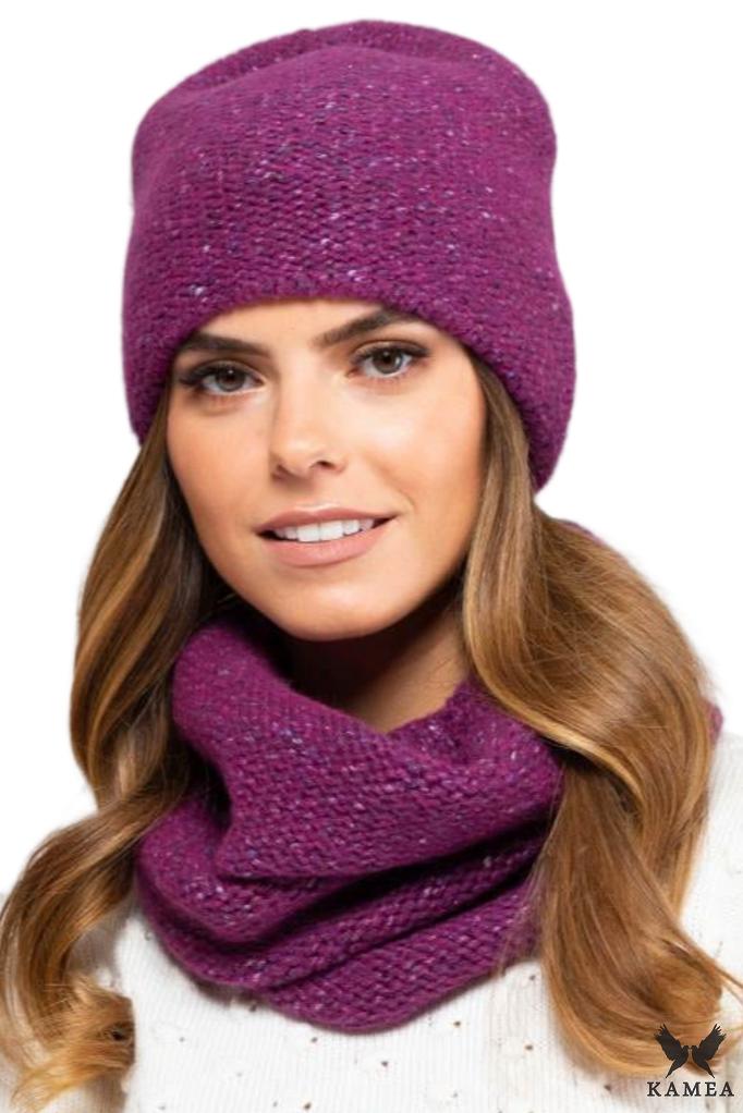 Badalona-Women' Set: Hat + Scarf, Cotton, Fuchsia Color