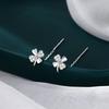 Four-leaf clover earline women's niche design temperament long ear hole earrings round face showing thin tassel versatile ear jewelry