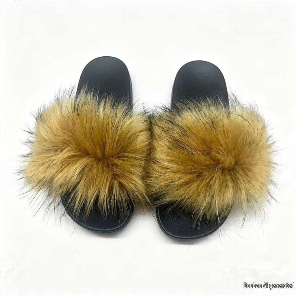 2026 Korean Summer Women's Fashion Slippers: Comfortable, Non-slip, Single Strap, Furry, Casual, Outdoor Wear.