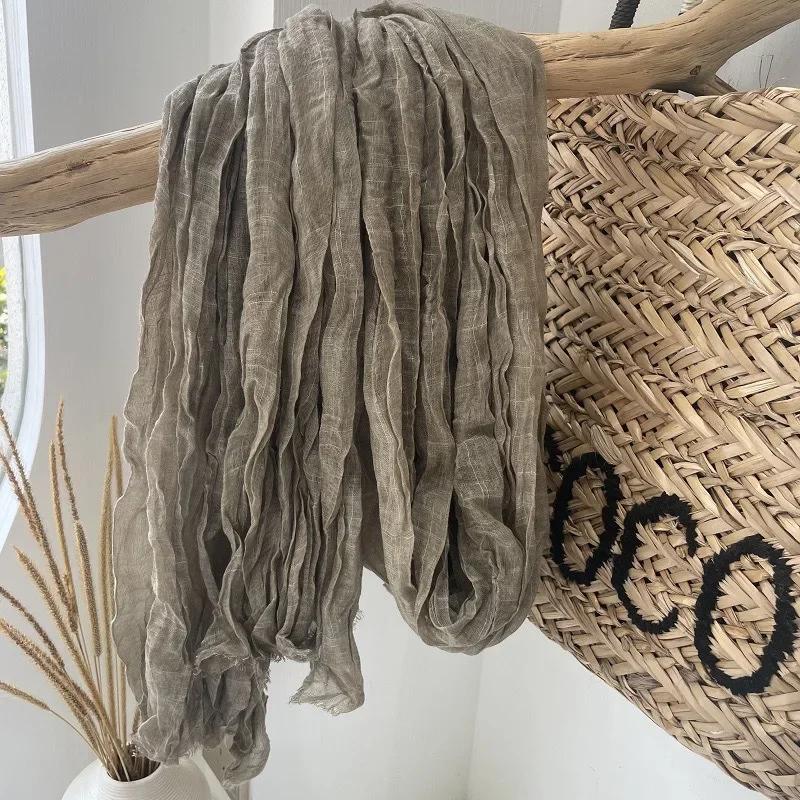 New High-End Natural Wrinkled Antique Style Artistic Shawl Sun Protection Versatile Plain Couple Cotton And Linen Scarf Women