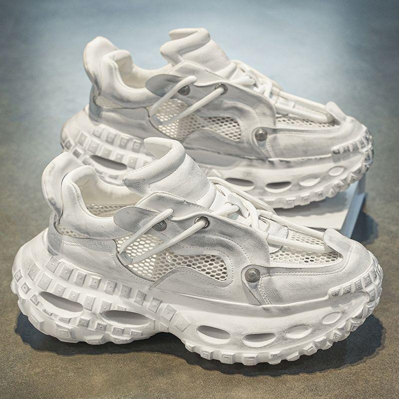 

Летние популярные сетчатые туфли для пап на толстой подошве 2024 года, повседневные универсальные удобные дышащие мужские туфли для увеличения роста 39