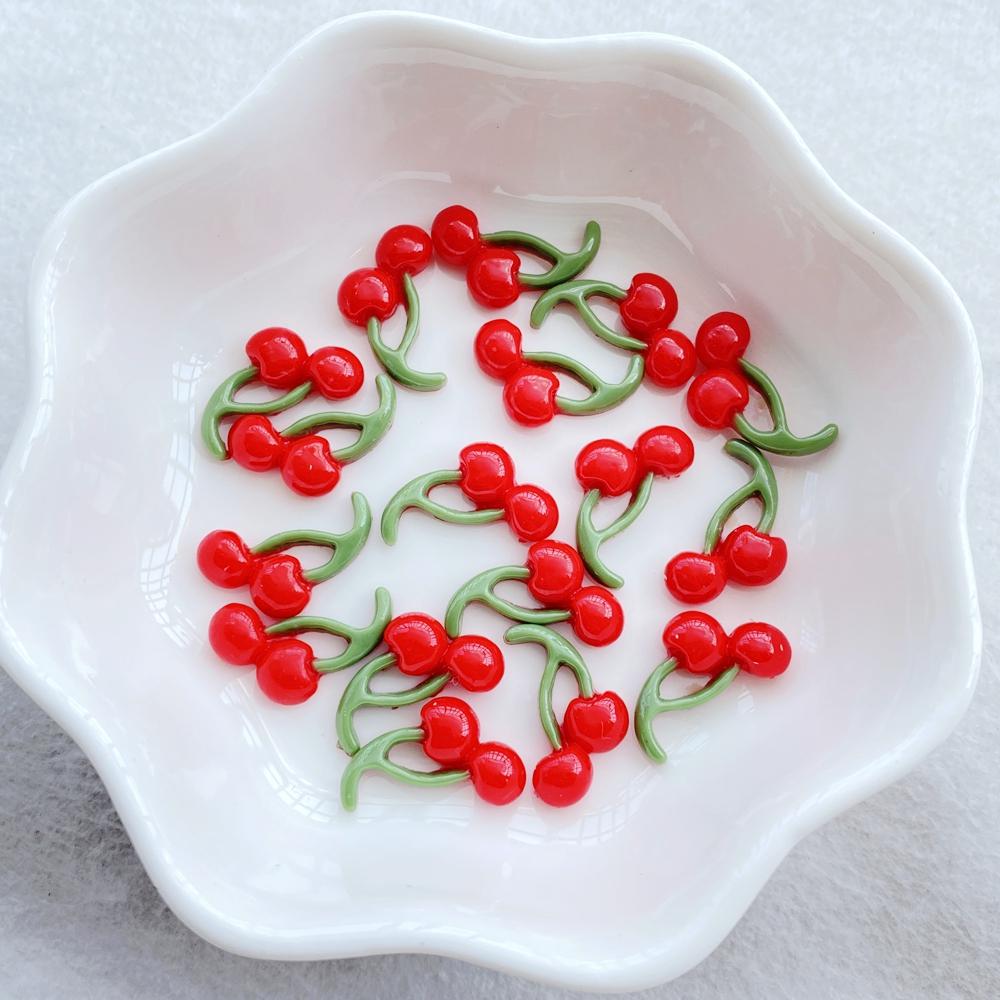 50Pcs Cute Mini Red Cherry Nail Art Resin Designer Charms DIY Craft For Nail 3D Decorations Jewelry