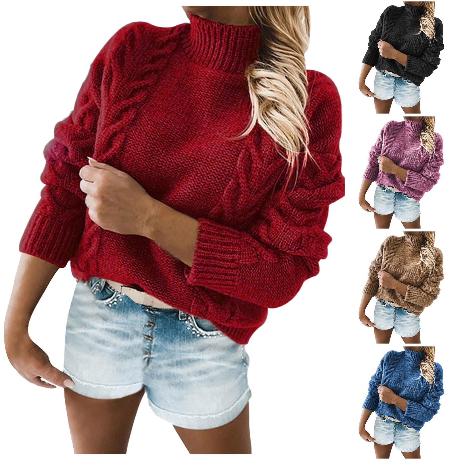 

Женская мода зима однотонный свитер с высоким воротом и длинными рукавами повседневный свитер L чёрный