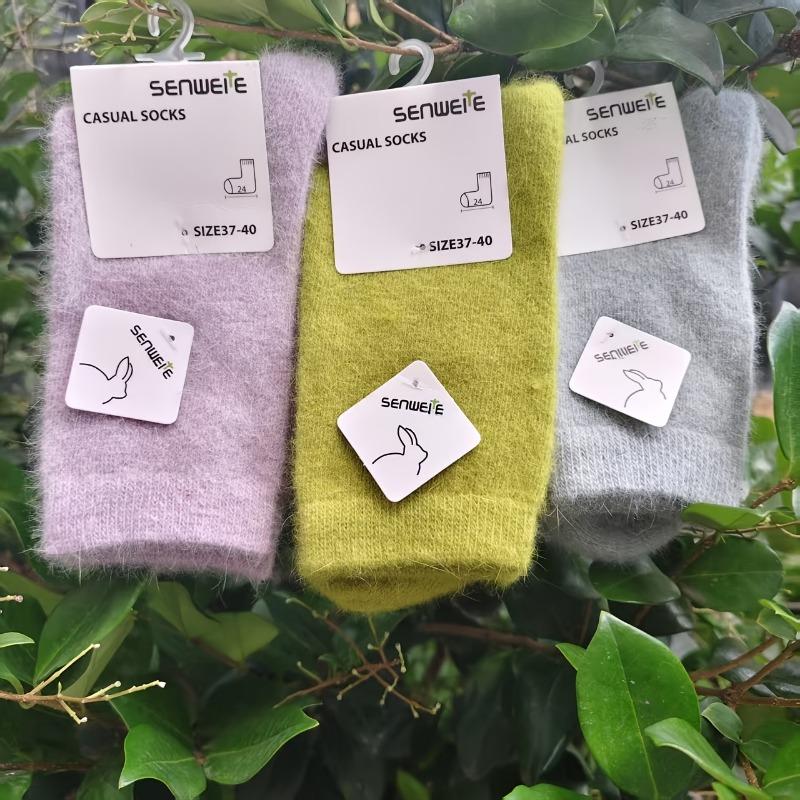 3PAIRS medium tube women's autumn and winter thick socks, warm and cold-proof, simple design in solid color, versatile for commuting!