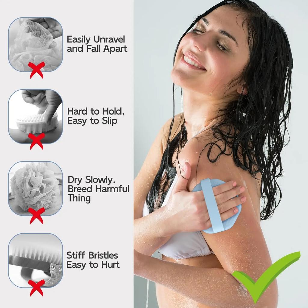 Bath Soft Silicone Back Brush Bath Shower Sponge Scrubbing Brush with Handle Exfoliating Scrub Skin Massager Exfoliating Brushes