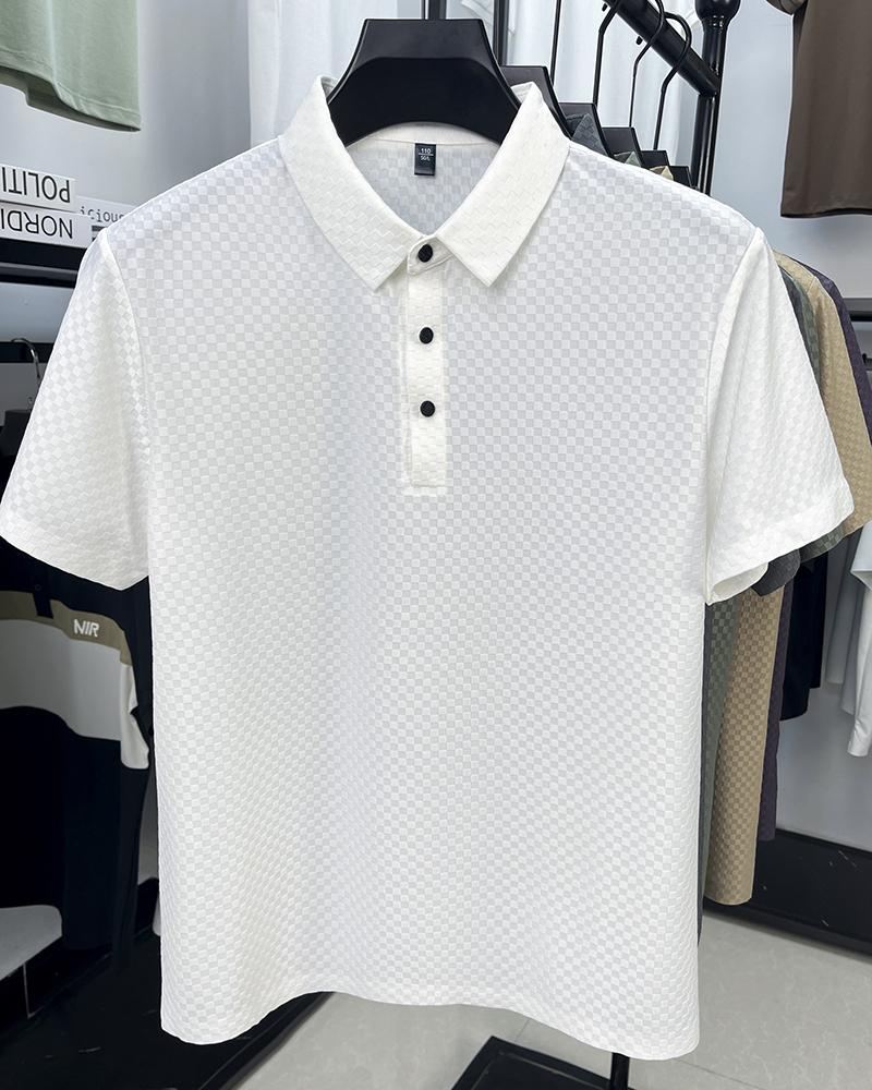 High-quality Men's Polo Shirt Lapel Plaid Solid Short-sleeve Non-iron Seamless T-shirt Summer Business Fashion Trend Menswear