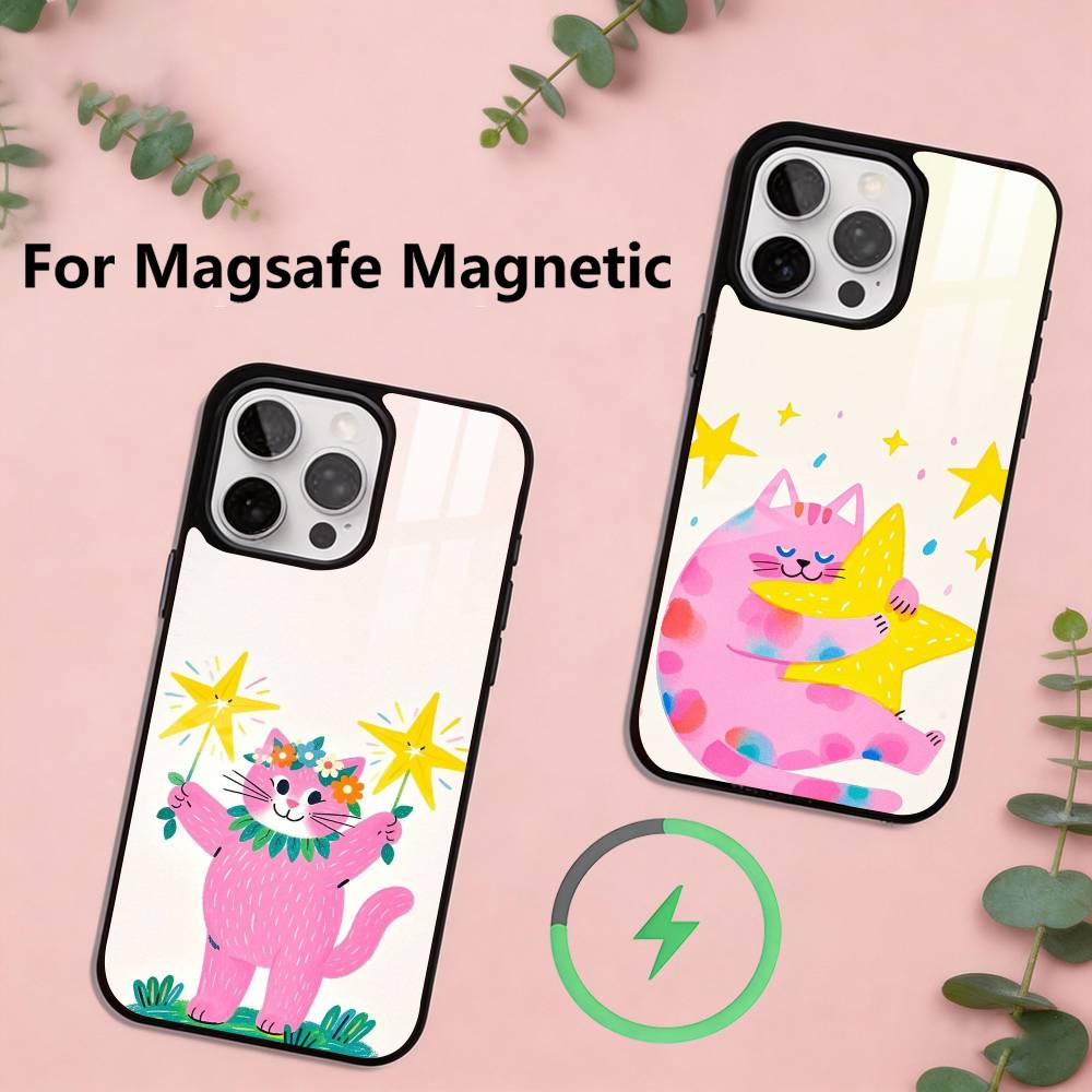 Cat String Phone Case For iPhone17,16,15,14,13,12,11 Plus,Pro Magnetic with Magsafe Wireless Charging