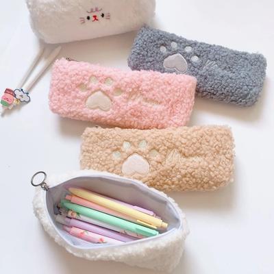 1PCS Hairy Cute Kawaii Cat Paw Plush Pencil Bag Case Girl Supplies Simple Student Stationery Pen Case Storage Bag Gifts for Kids