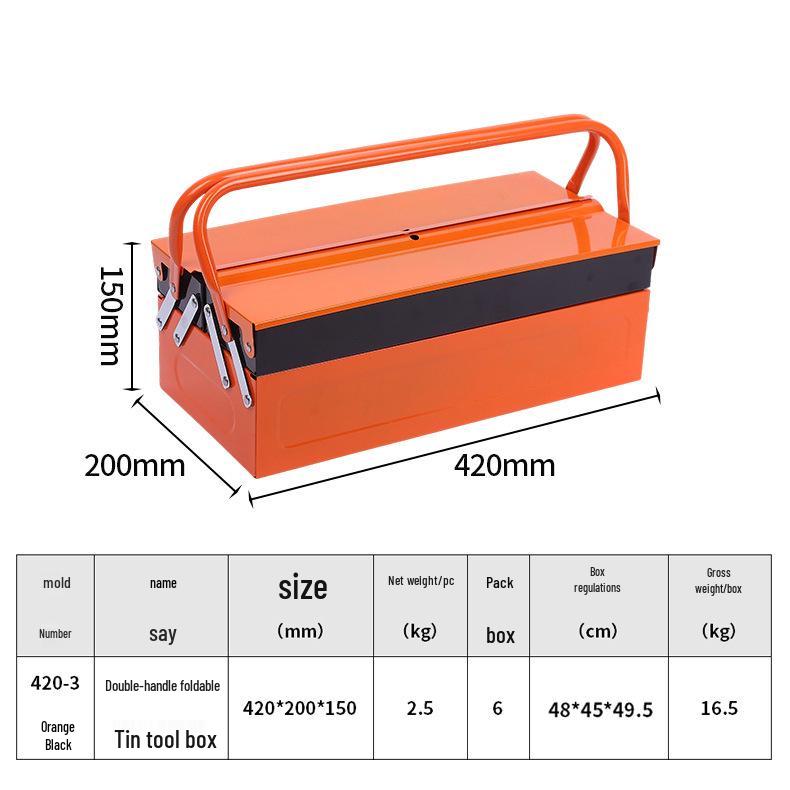 Dual-Handle Folding Metal Toolbox for Car and Auto Repair