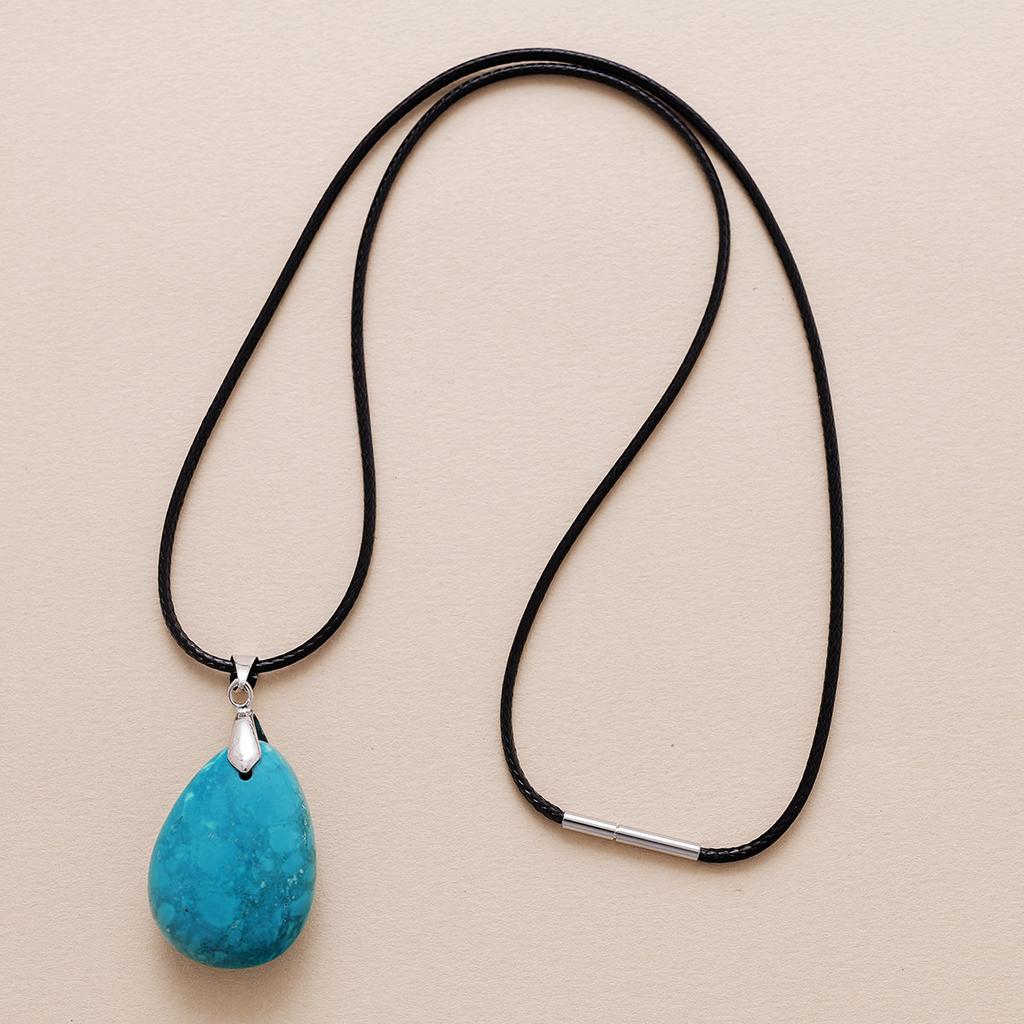 Luxury Personality Free Simple European and American Popular Jewelry Turquoise Stone Water Drop Pendant Wax Rope Necklace Jewelry Merchandise Craft