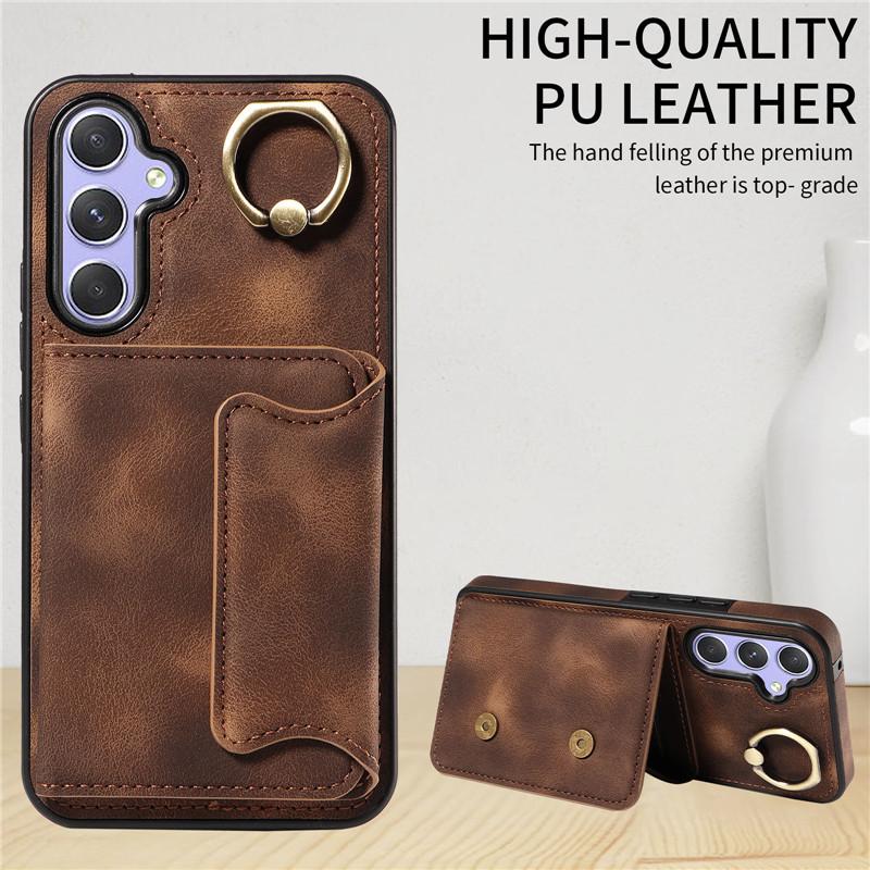 

Кожаный чехол для телефона с кольцом для iPhone 15 Pro 14 Plus 13 12 Samsung Galaxy A54 A34 A24 A14 A73 A53 A33 A13 A52S A72 S23 Ultra S22 S21 FE откидной чехол-бумажник iPhone 15 Pro Max темно-коричневого