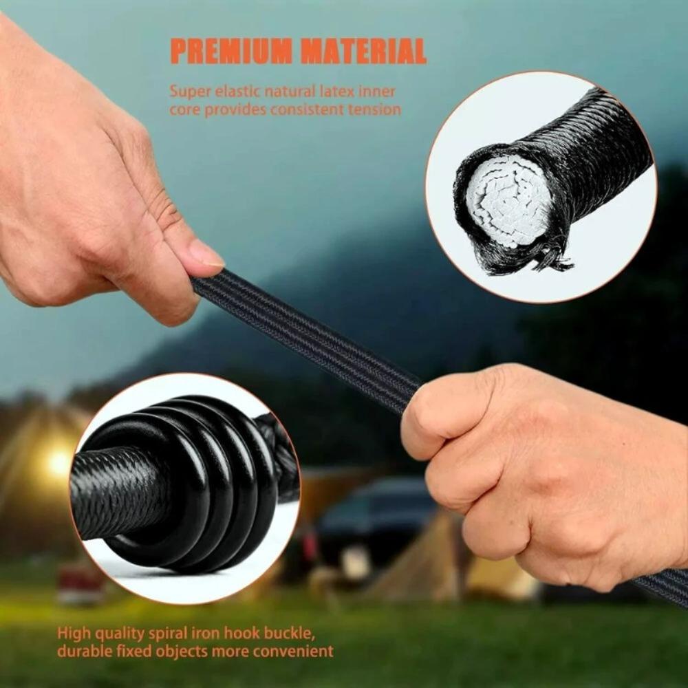 Heavy Duty Rubber Bungee Straps with Hooks for Motorcycle, Truck, Camping Tent & Outdoor Gear - Weatherproof & Durable