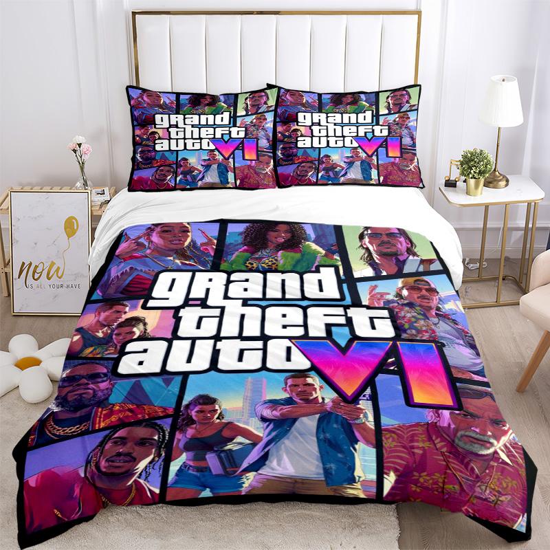 Gta Vi Bettwäsche 3-teiliges Set HD-Druck Bettbezug Kissenbezüge für Teenager Erwachsene Schlafzimmerdekoration Weihnachtsgeschenk C9211677