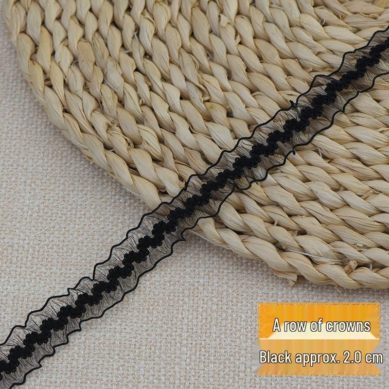 Elastic Black & White Floral Lace Trim with Fringed Hem - Soft Ruffled Ribbon for DIY.