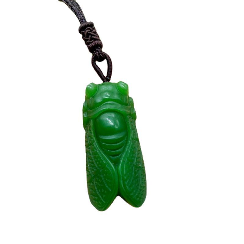 High-quality Xinjiang Hetian Jade Green Cicada Pendant In Outer Mongolian Spinach Green.
