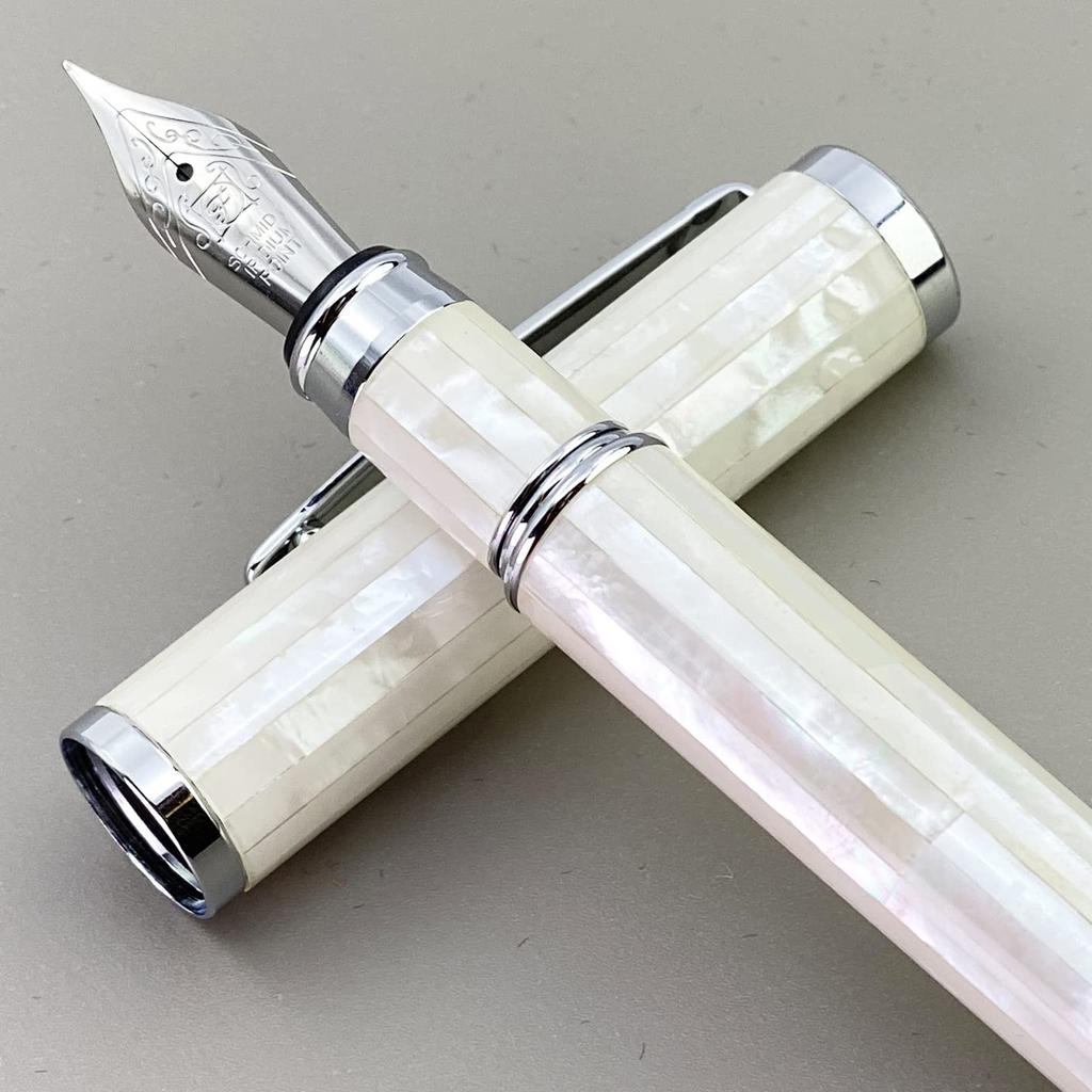 LACHIEVA LUX Mother of Pearl Fountain Pen with German Fine Luxury Pen Gift Set for Men and Women Nib. (pearl White)