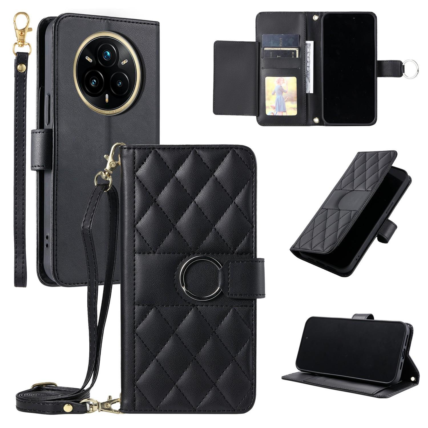 

For Realme 14 Pro 5G Case Ring Buckle Wallet Stand Rhombus Crossbody Leather Mobile Cover