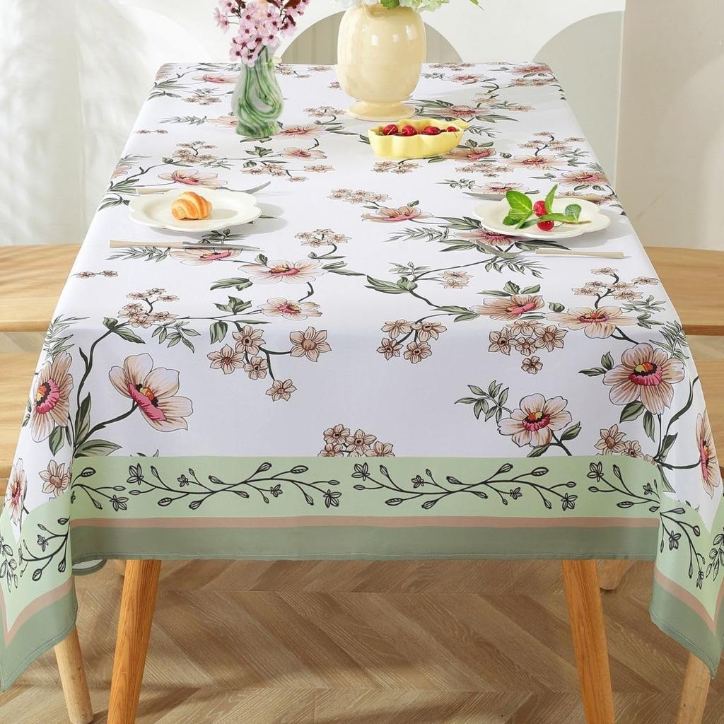 Spring Cherry Blossom Sage Waterproof Tablecloth Wedding Party Decor Washable Rectangle Table Cloth Outdoor Picnic Table Decor
