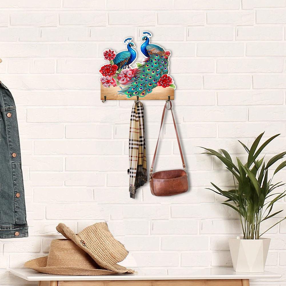 

Peacock Wood DIY Diamond Painting Hanging Hook No Hole Punching Wall Decoration United States