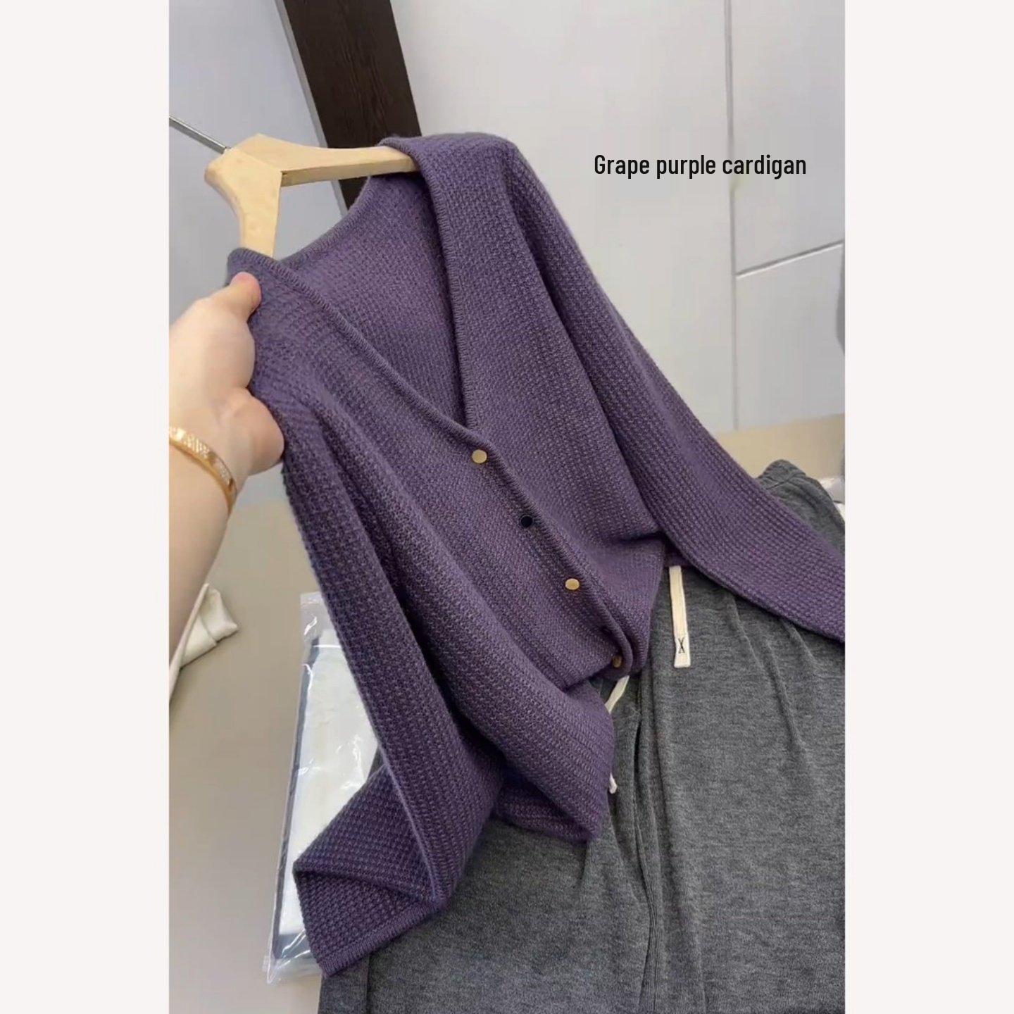 Women s Purple V-Neck Slimming Knit Cardigan - 2026 Winter Chic Fashion M (95-105 lbs)
