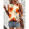 Flower Pattern 3D Print Women's Tank Tops Summer O-Neck Casual Vest Off Shoulder Sleeveless Top