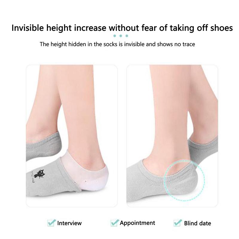 Invisible Height Increase 2-3Cm Silicone Socks Gel Heel Pads Orthopedic Arch Support Heel Cushion Insoles Foot Massage Pad