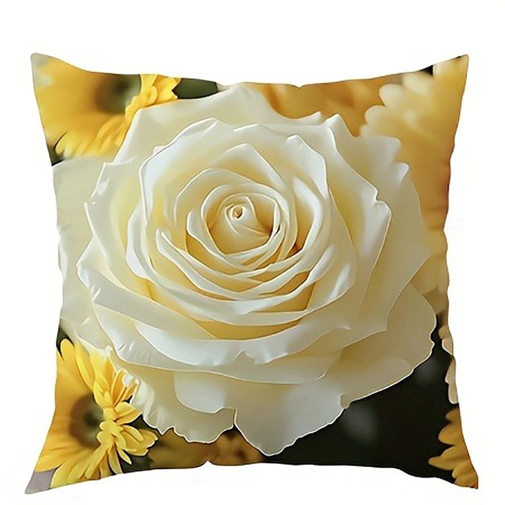 Modern Minimalist Style White Rose Print Pillowcasebedroom Sofa Decorative Cushion Cover With Zipper Soft Cushion Cover
