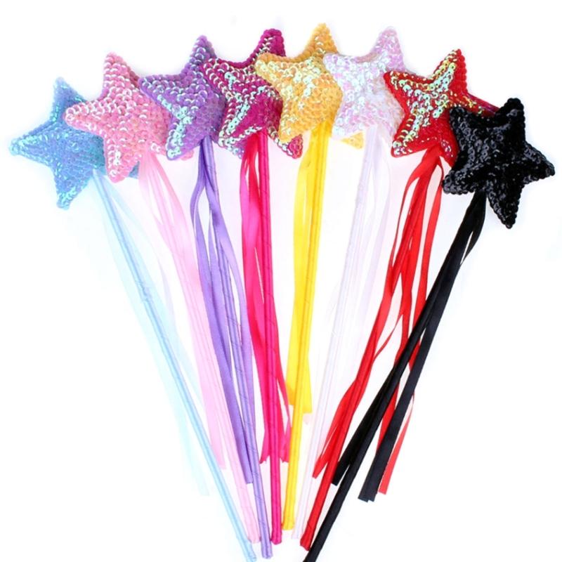 Star Sequins Magic Stick Princess Cosplay Props Little Girl Character Costume Accessory for Children Girl Kindergarten