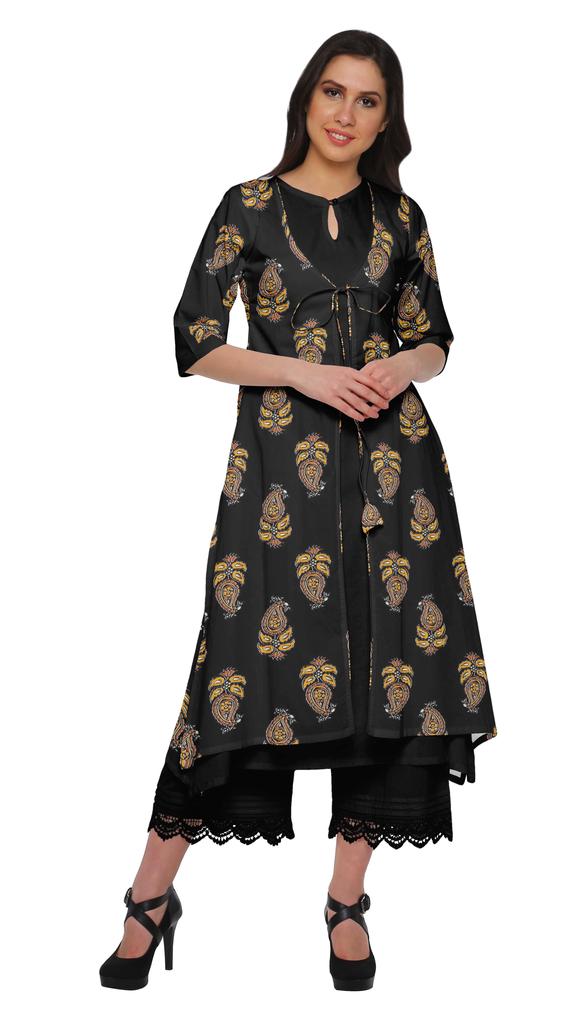 Moomaya Indian Palazzo Kurta Jacket Set For Women Partywear Chanderi Ethnic