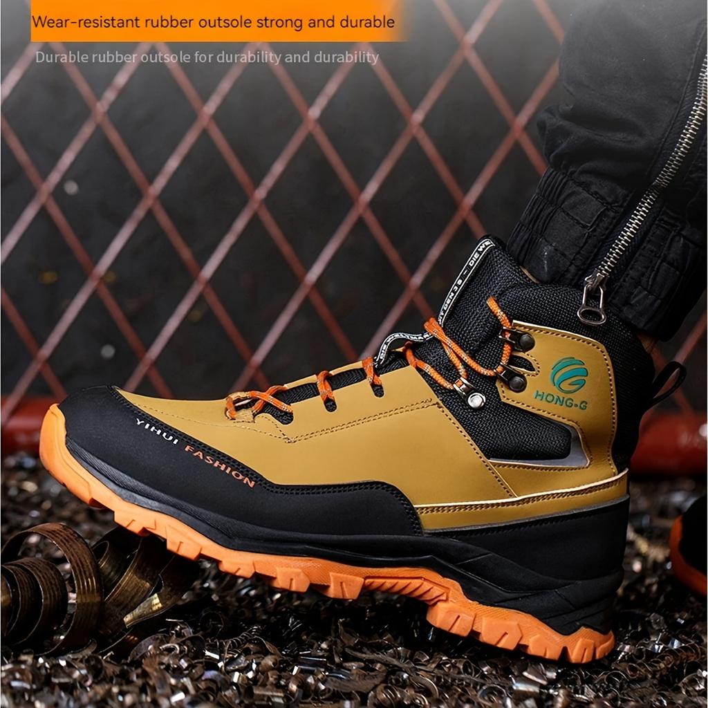 Men's Steel Toe High Top Work Boots Comfy Non Slip Vintage Lace Up Shoes for Men's Outdoor Work Out Activities Men Safety Shoes