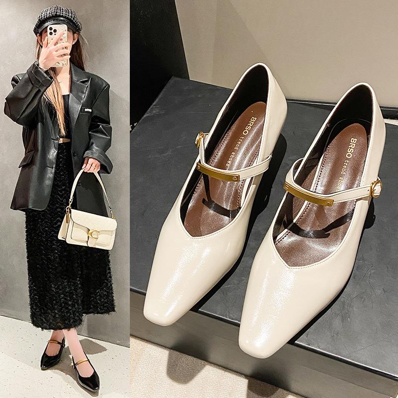 Temperament high-heeled single shoes children spring and autumn new pointed-toed wedge Mary Jane women's shoes with skirts