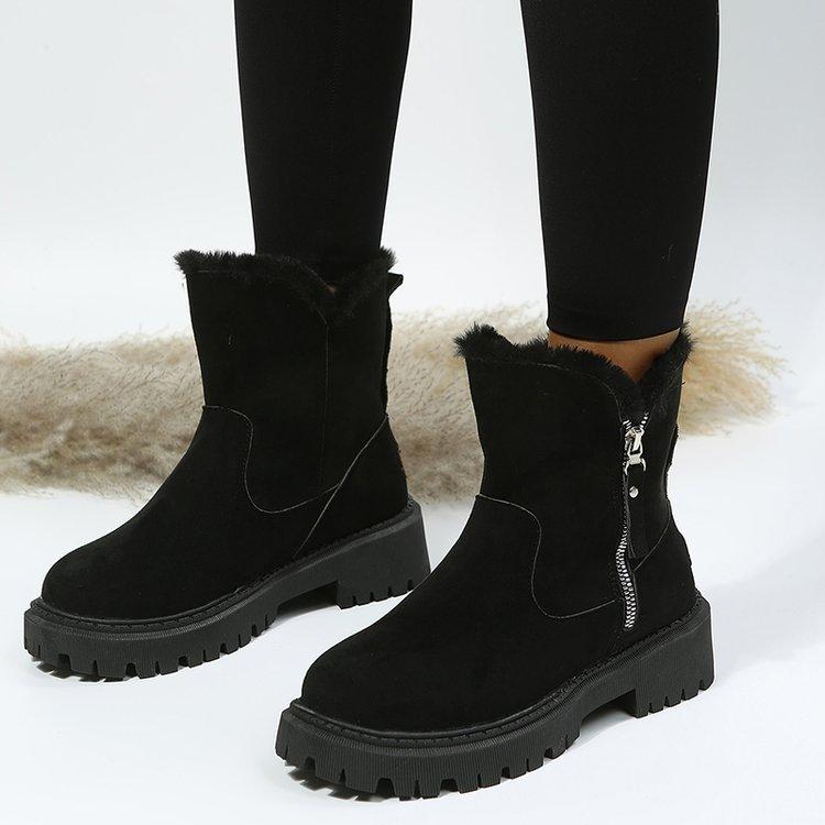Plush short boots, autumn and winter new plush comfortable inner warm, low-heeled large-size women's boots, one piece