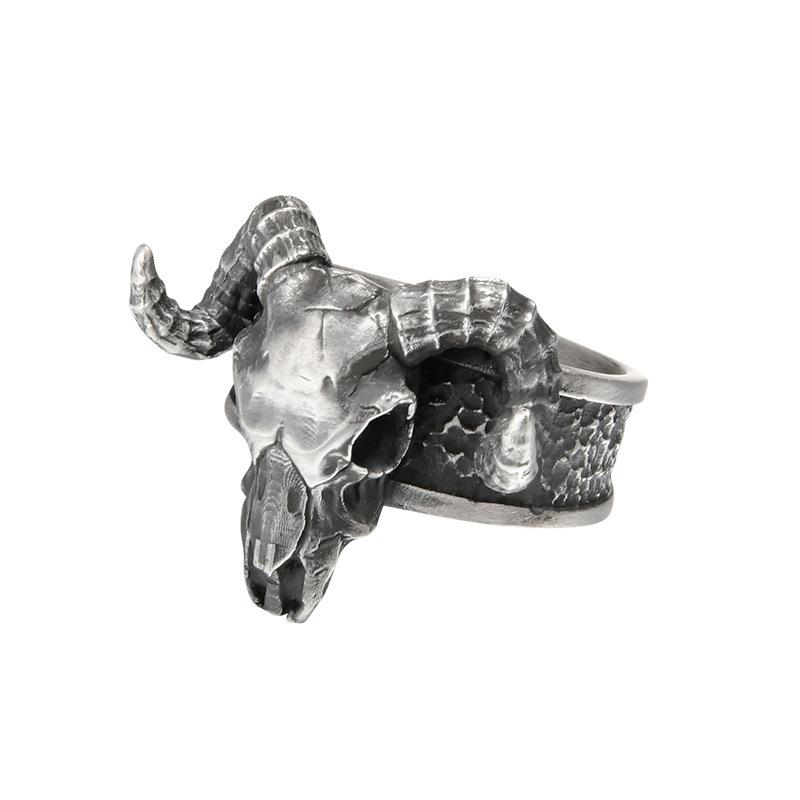 Retro Black Goat Open Ring, Gram Style Dark Devil, Satan, Niche, Exaggerated Personality, Men's Ring Accessory