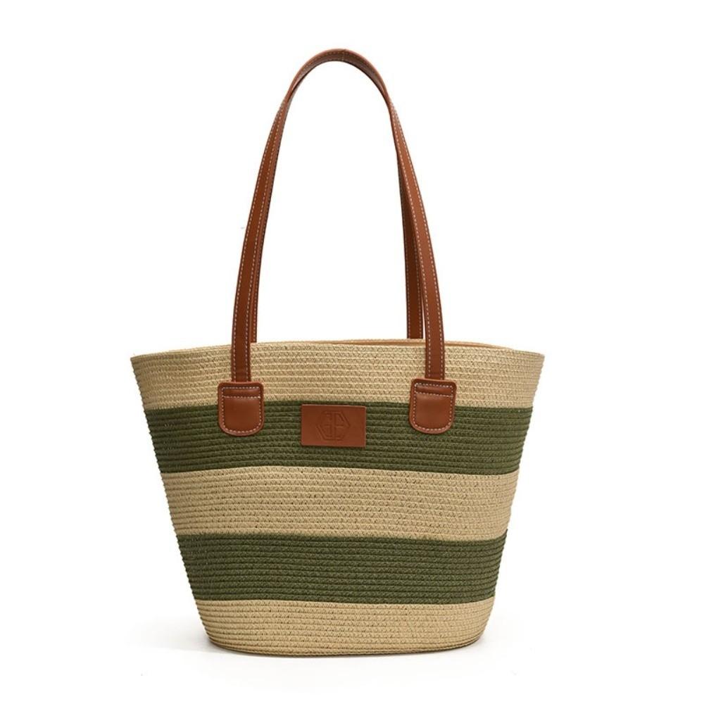 Lightweight Stripe Woven Tote Bag Polyester Summer Beach Handbag Shopping Straw Bag  School