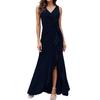 Sexy Slit Ruffled Sleeveless Evening Women's Dresses Fashionable V Neck Slim Pleated Elegant Female Maxi Long Dress
