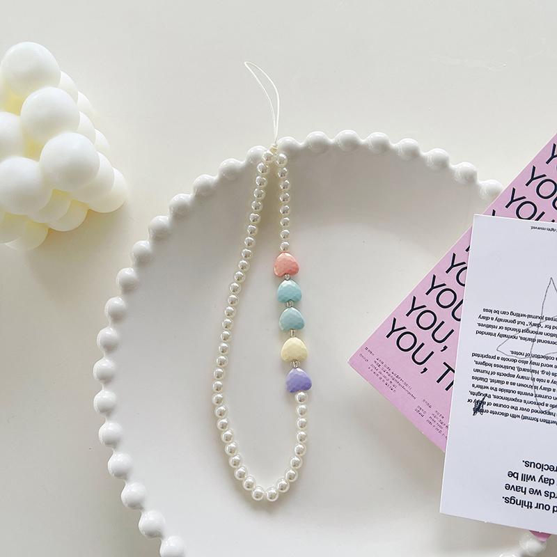 Pearl Love Mobile Phone Chain Beaded Mobile Phone Lanyard Short Strap