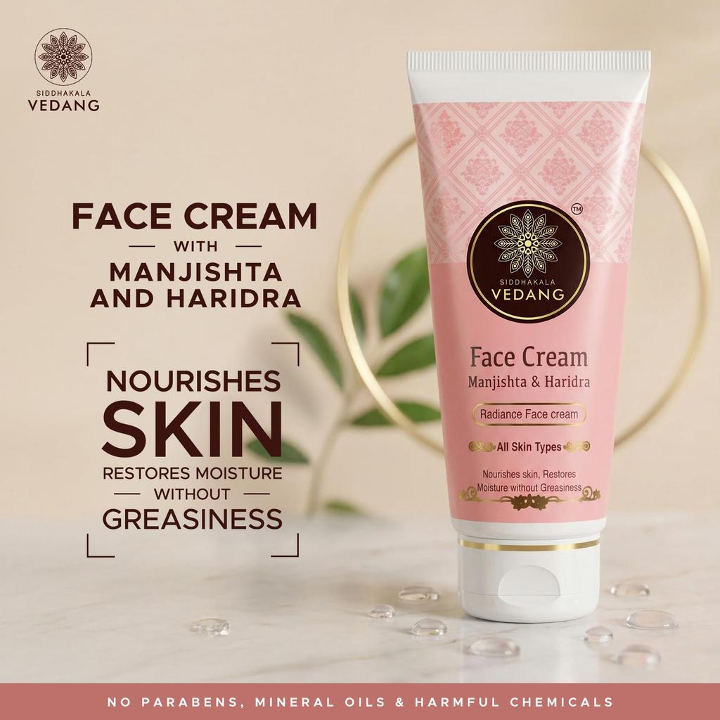Siddhakala Vedang Face Cream (Manjishta & Haridra) for Deep Hydration & Skin Nourishment | Ayurvedic Herbal Formula with Manjishta & Haridra for