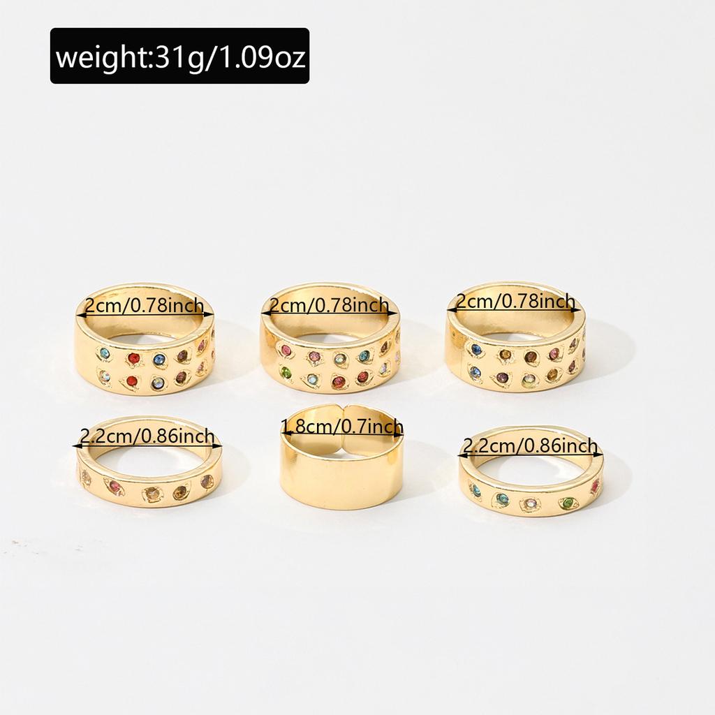 European and American retro dopamine color ring 1-piece set, personalized niche double-row diamond-encrusted alloy ring jewelry