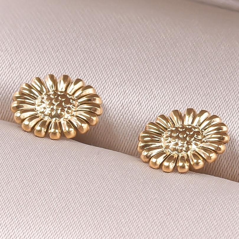 Fashion Ear Studs Gold Color Sun Heart Flower Stainless Steel Earrings For Women Men Accessories Ear Jewelry Fit DIY Rhinestone