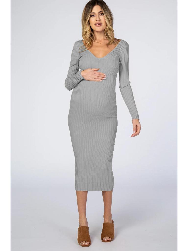 Tehotenské šaty s dlhým rukávom a výstrihom do V, slim fit, v rôznych farbách