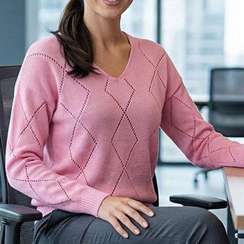 Women's Long Sleeve Openwork Knit Sweater Casual Pullover