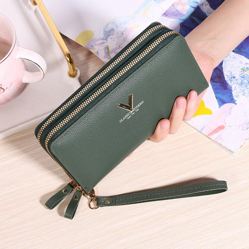 New double zipper women's wallet fashionable long soft leather simple large capacity clutch bag change mobile phone bag