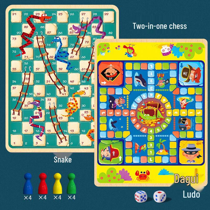 Brangdy Children's 4-in-1 Wooden Board Game Set