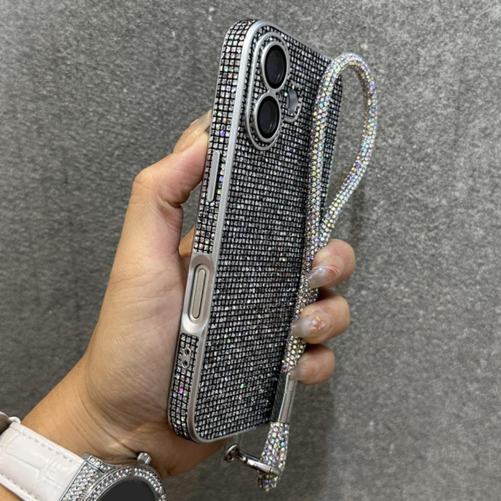 

Роскошный блестящий чехол для телефона со стразами для iPhone 16 15 14 13 12 Pro Max Plus 11 Bling Bracelet Lens Glass Защитная задняя крышка for iphone 16Plus серебряный