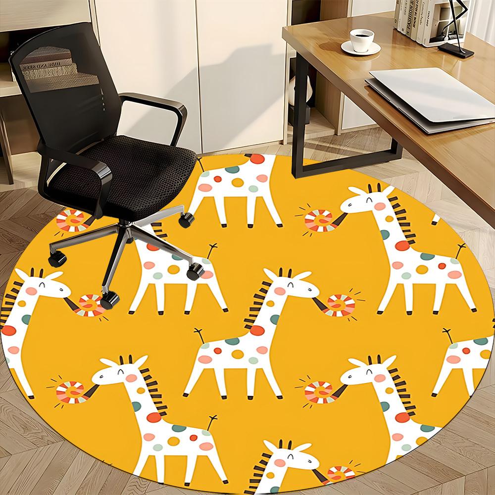 1pc Giraffe Pattern Office Round Rug, Non-slip, Soft and Durable Office Rug for Interior Decoration, Perfect for Office, Beautiful Decoration yy260323